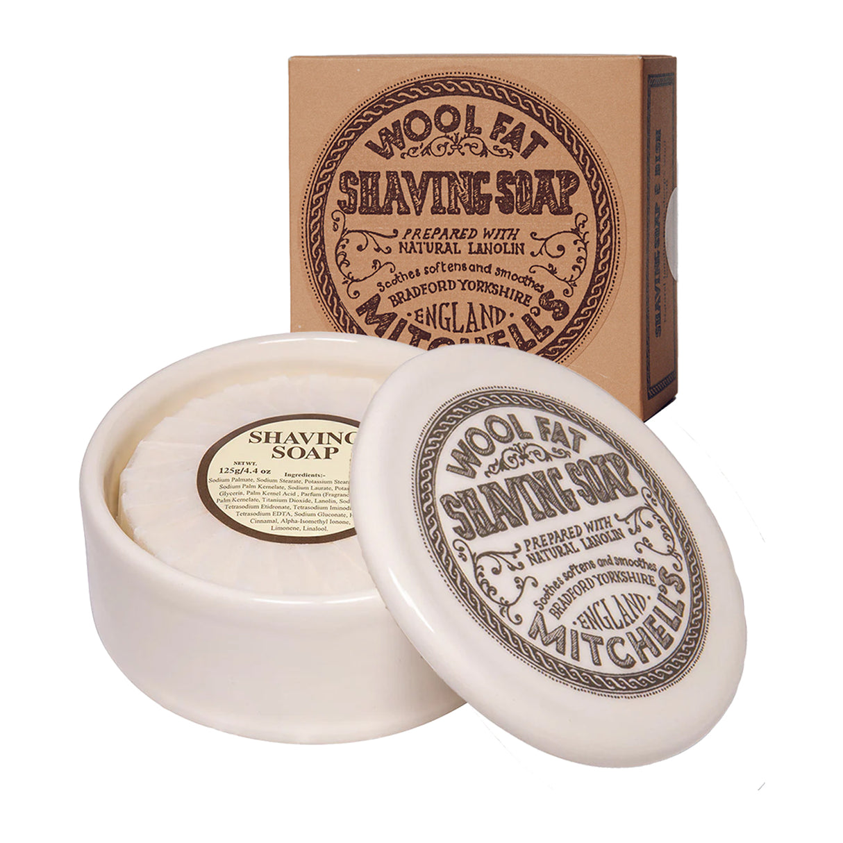 Mitchell's Wool Fat Shaving Soap & Dish, 125g